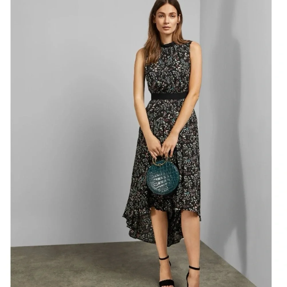Ted Baker Frarley Midi Floral Fit & Flare Dress London Designer Pleated Dip Hem